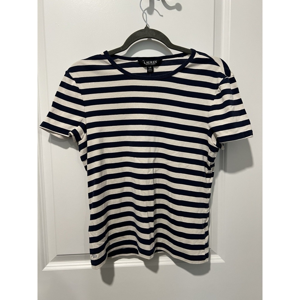 Lauren Ralph Lauren Striped Short Sleeve Shirt Navy White Size Large Nautical